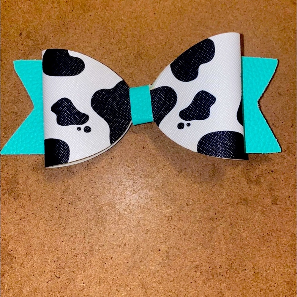 Faux Leather Cow Print Girls Bow